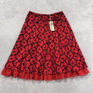 NWT Aryeh Embroidered Skirt‎ Womens L Flutter Floral Red Lined
